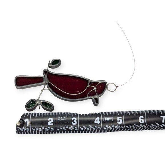 Red Stained Leaded Glass Cardinal Bird Suncatcher - Picture 6 of 8